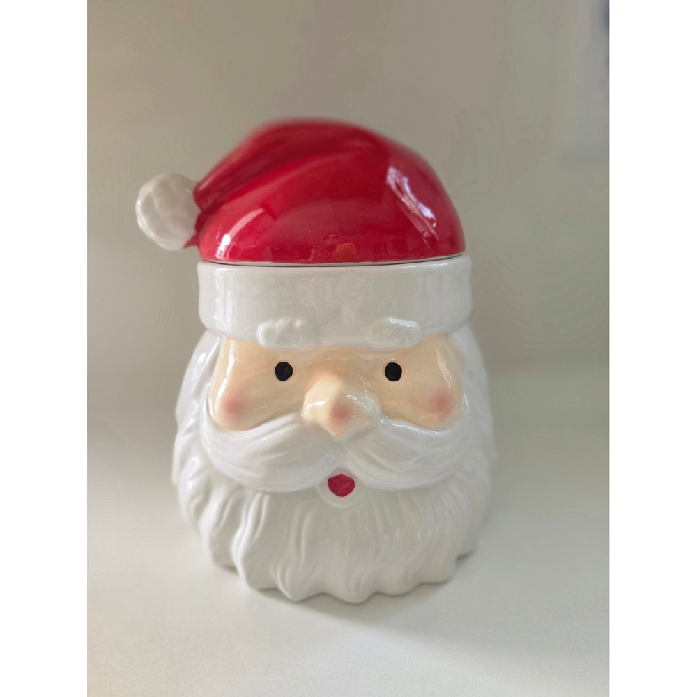 Member's Mark Santa Claus Head Ceramic Cookie Jar Christmas Holiday‎ Decor Red